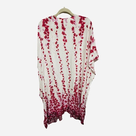Umgee Cherry Blossom Short Sleeve Kimono Cover Up Lightweight White Pink M/L - Picture 4 of 5
